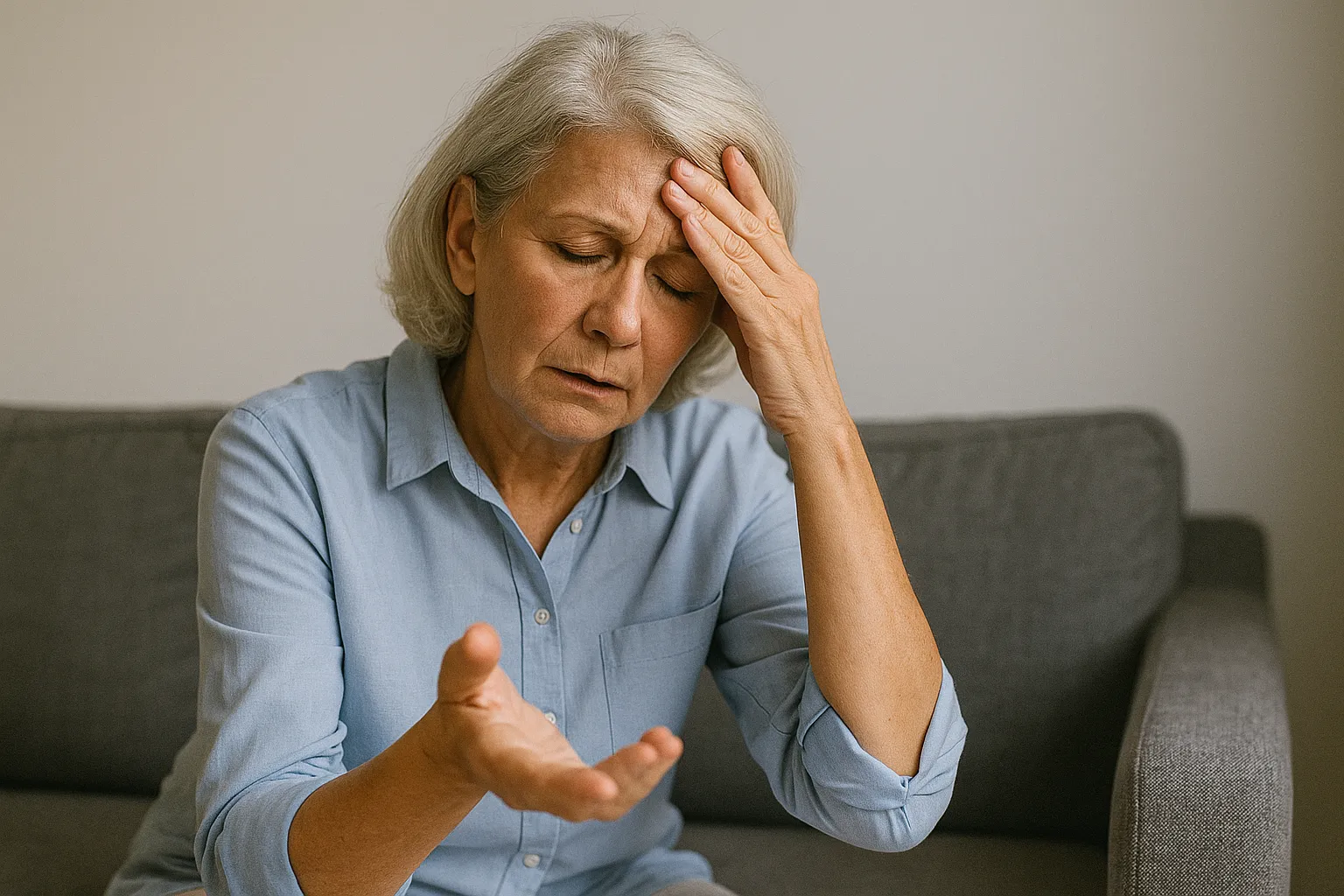 Пожилая женщина с признаками мышечной слабости при миастении